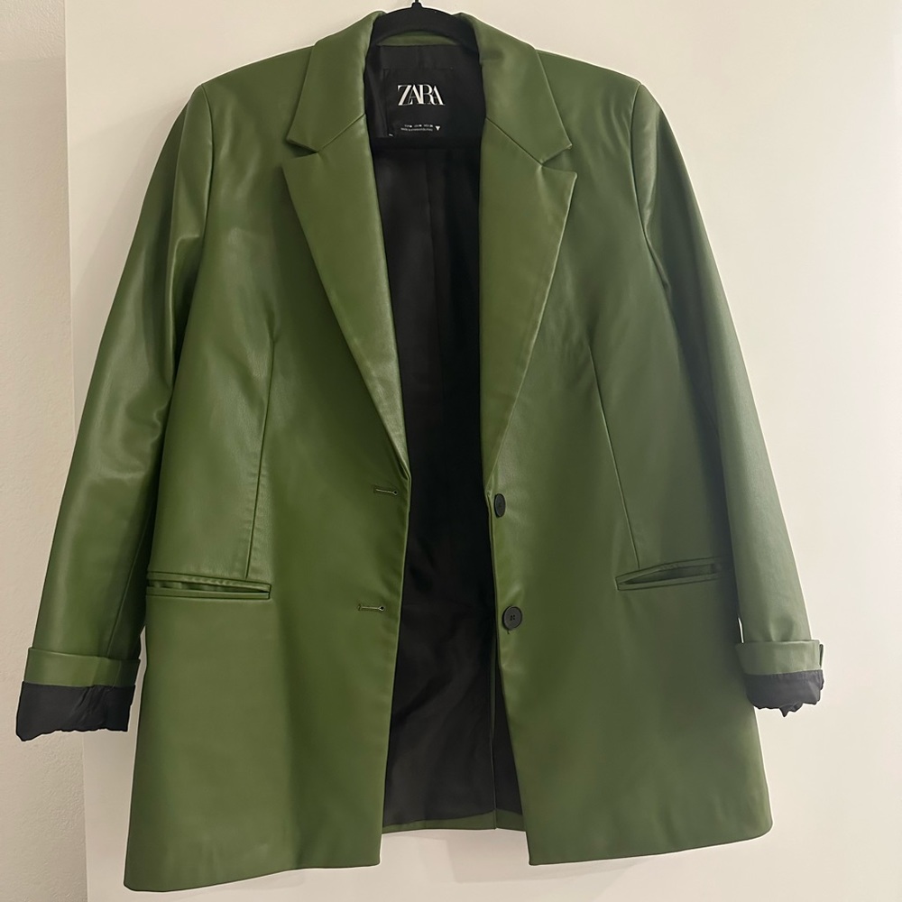 Green Zara Faux Leather Blazer (oversized)